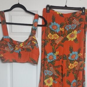 Free People Blue and Yellow Two Piece Resort Wear